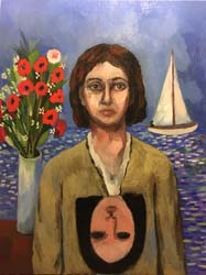 Woman, Flowers and Sea