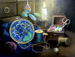 Still Life of an Embroidered Peacock