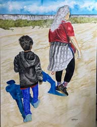 La Abuela y su nieto en la playa.
