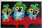Koosh Ball Painting Of 3 Owls On A Branch